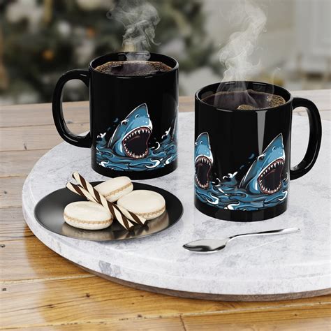 Awesome Cute Shark Jaws Black Coffee Mug 11oz Etsy