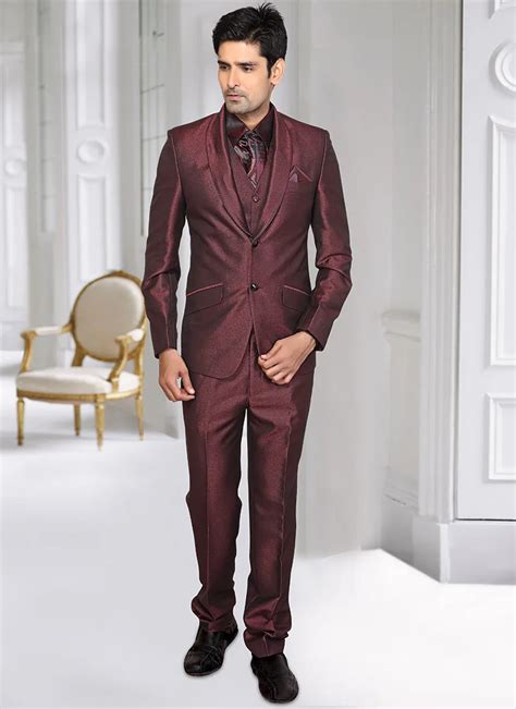 2016 Burgundy Gentleman Suit Wedding Prom Men Suits Slim Fit Tuxedos 3