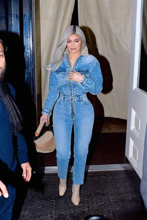 Calling It Now Kylie Jenners Denim Jumpsuit Is The New Canadian Tuxedo Kylie Jenner Outfits