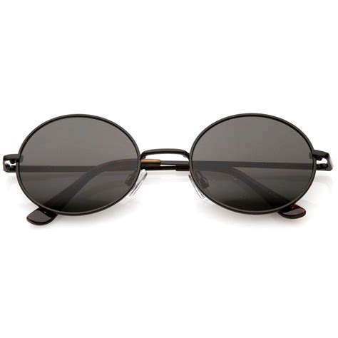 Classic Retro 90s Round Oval Flat Lens Metal Sunglasses Zerouv