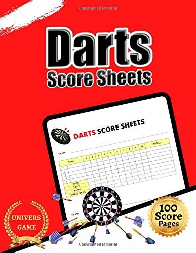 Darts Score Sheets Large Print 85 X 11 Inches 100 Score Pages Dart