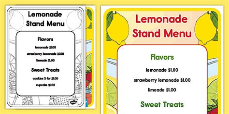 lemonade stand dramatic play menu sign dramatic play