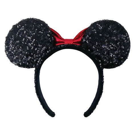 Minnie Mouse Sequined Ear Headband With Velvet Bow Black And Red Now