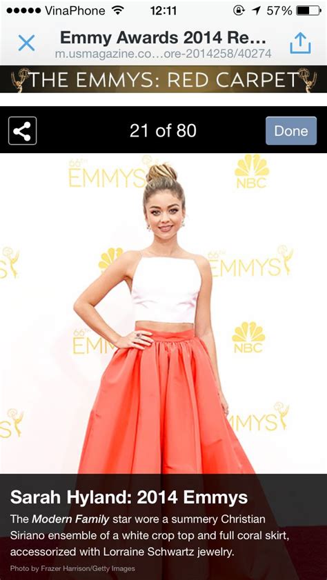 Sarah Hyland Emmys2014 Coral Skirt White Crop Top Fashion
