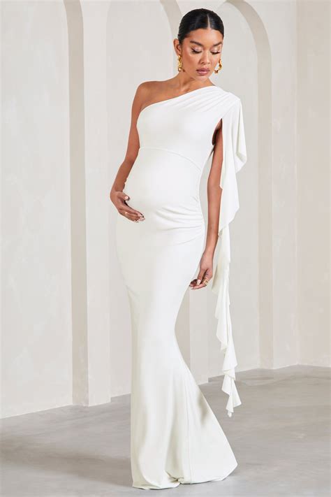 Rosalie White One Shoulder Maternity Maxi Dress With Ruffles Club L