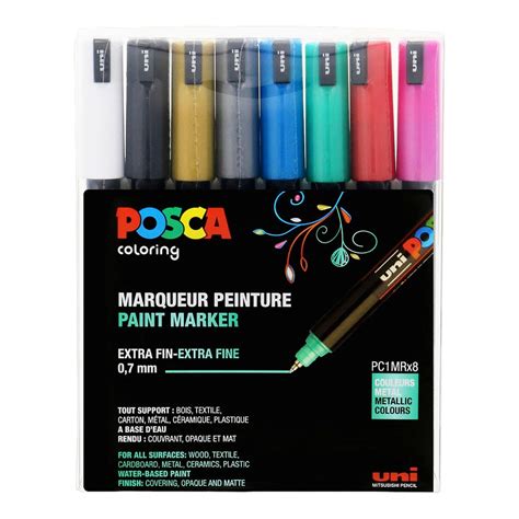 Uni Posca Markers Pc 1mr 8 Set Metallic Colors