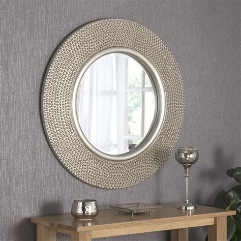 Yg126 White Contemporary Round Circular Mirror With Beeded Effect Frame