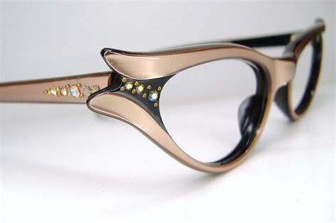 vintage 50s dusty rose satiny pink france rhinestone cat eye eyeglasses frame vintage eyewear