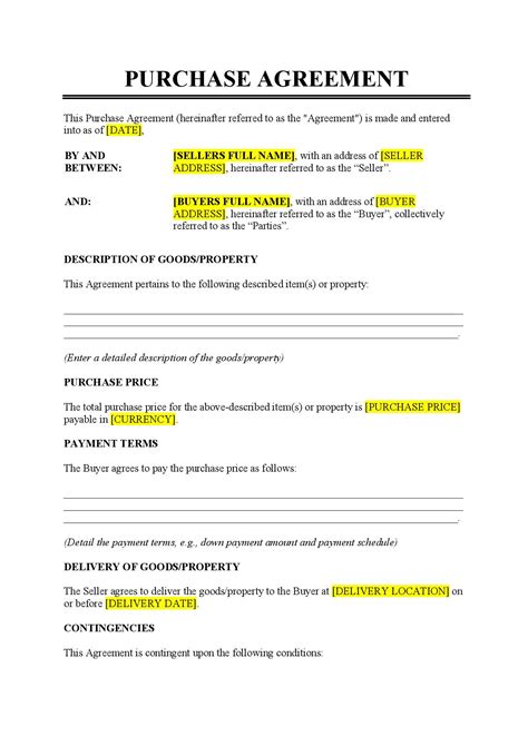 Purchase Agreement Template Free Download Easy Legal Docs