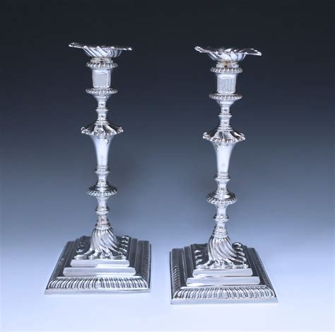 Pair Of George Iii Antique Silver Candlesticks Made In 1763 William