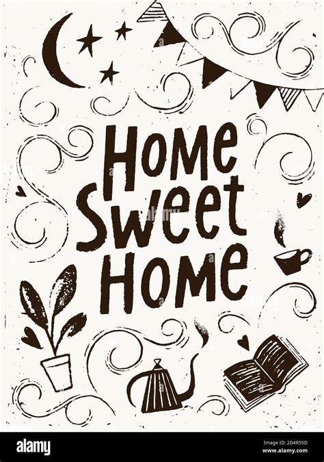 Stay At Home Lettering Poster Design With Home Sweet Home Slogan Stock