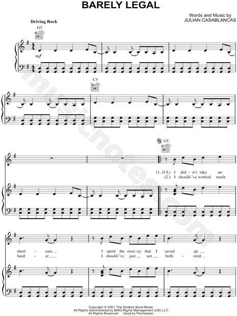 The Strokes Barely Legal Sheet Music In G Major Download And Print