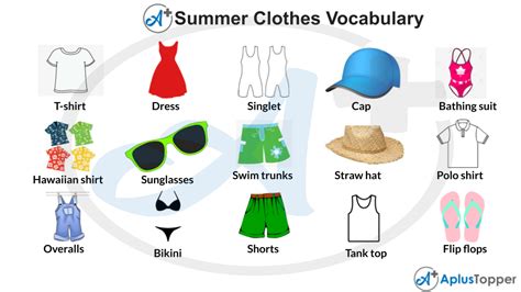 Vocabulary Summer Clothes Accessories List Of Summer Clothes And