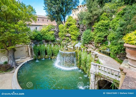 The Oval Fountain In Villa D Este Tivoli Province Of Rome Lazio