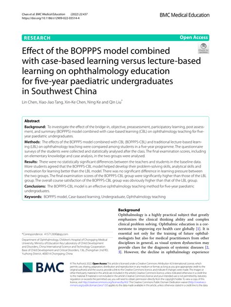 Pdf Effect Of The Boppps Model Combined With Case Based Learning
