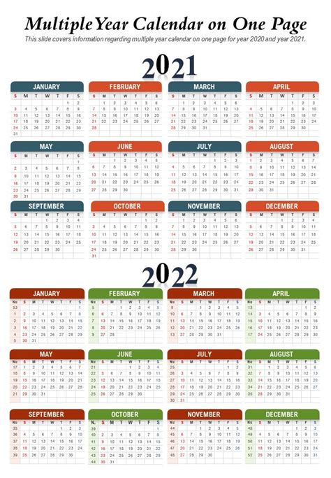 Multiple Year Calendar On One Page Presentation Report Infographic Ppt