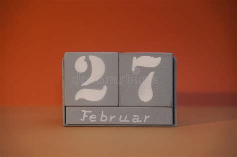 27 Februar On Wooden Grey Cubes Calendar Cube Date 27 February