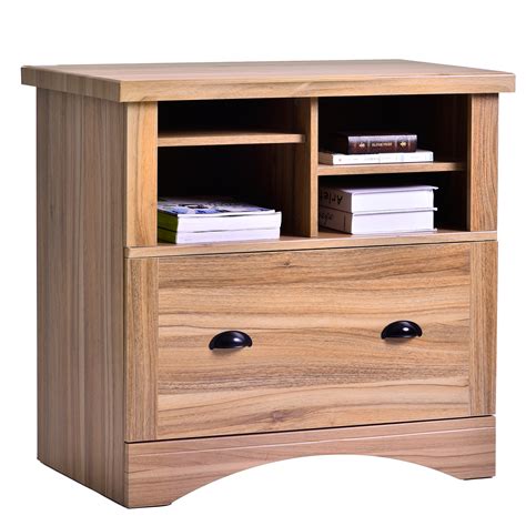 Open shelves are a good place to start. TKOOFN Lateral File Cabinet with Drawer and Open Storage ...