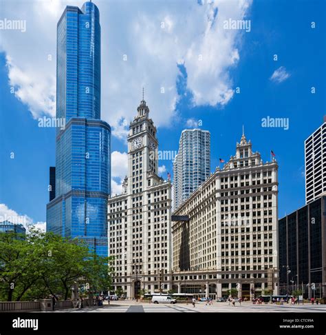 The Wrigley Building On N Michigan Avenue With The Trump International