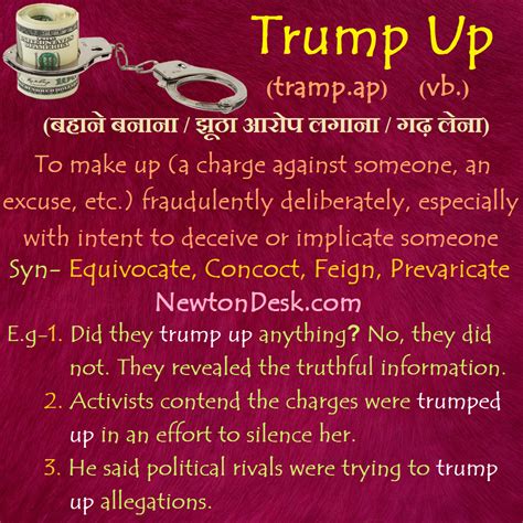 • trump (noun) the noun trump has 3 senses: Trump Up Meaning - To Make Up A Charge Against Someone ...