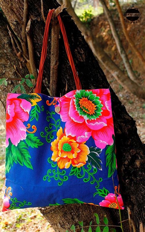 Blue Floral Fabric Bag, Floral Tote, Floral Weekend Bag, Floral Beach Bag, Floral Gypsy Bag ...