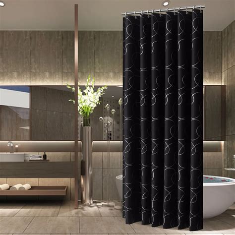 Black Designer Mildew Free Water Repellent Fabric Shower Curtain Liner