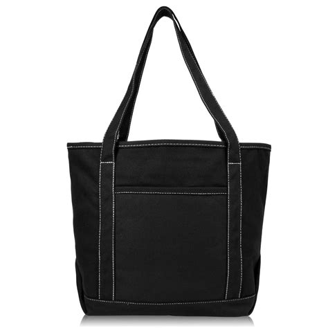 Dalix 20 Solid Color Cotton Canvas Shopping Tote Bag In Black White