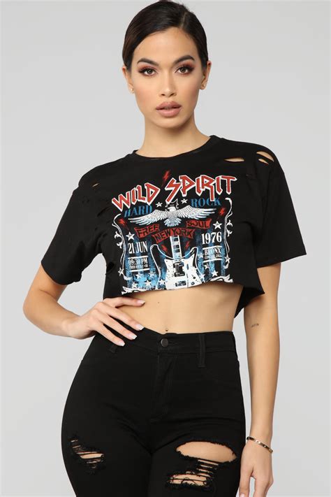 Hard Rock Crop Top Black Fashion Nova Graphic Tees Fashion Nova