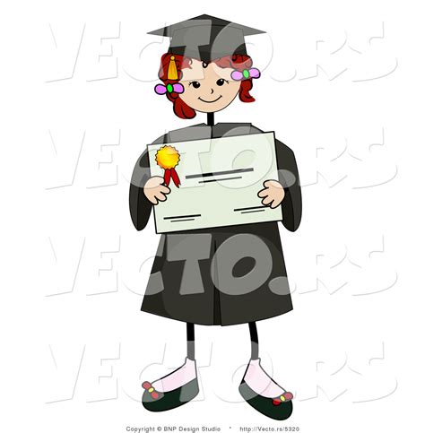 Cartoon Vector Of Stick Figure Girl Holding Graduation Certificate By