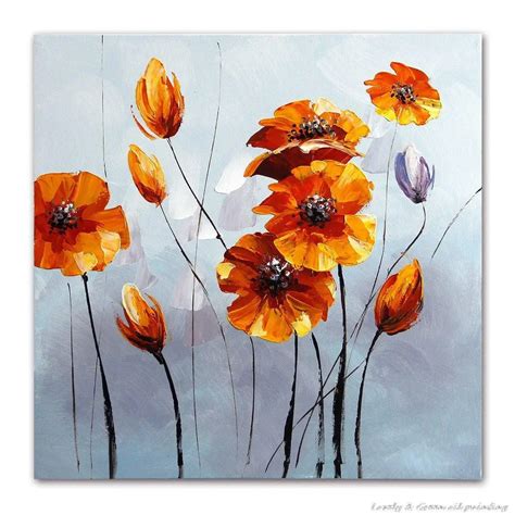 Hand Painted Orange Yellow Flowers Oil Painting On Canvas Modern