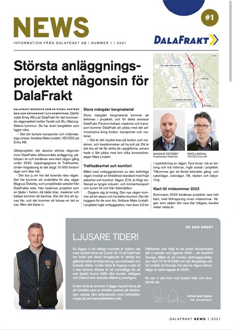 DalaFrakt News Nr 1 2021 DalaFrakt Dalarnas Fraktbolag