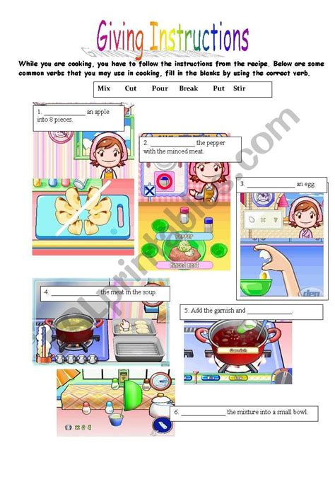 A Worksheet For My Students To Learn The Verbs Of Cooking Or Writing A