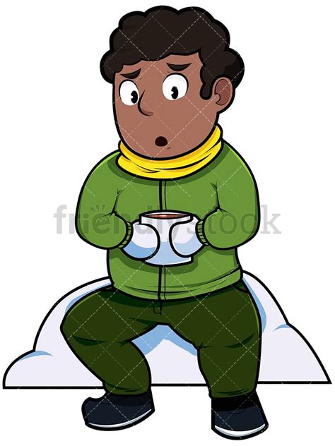 Black Man Drinking Coffee In Winter Cartoon Vector Clipart