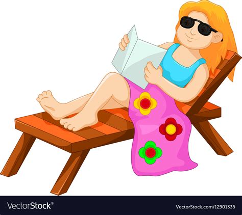 Cute Woman Cartoon Sitting Relaxed On Beach Vector Image