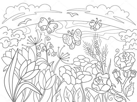 Fondo: naturaleza para colorear para niños | Glade de dibujos animados