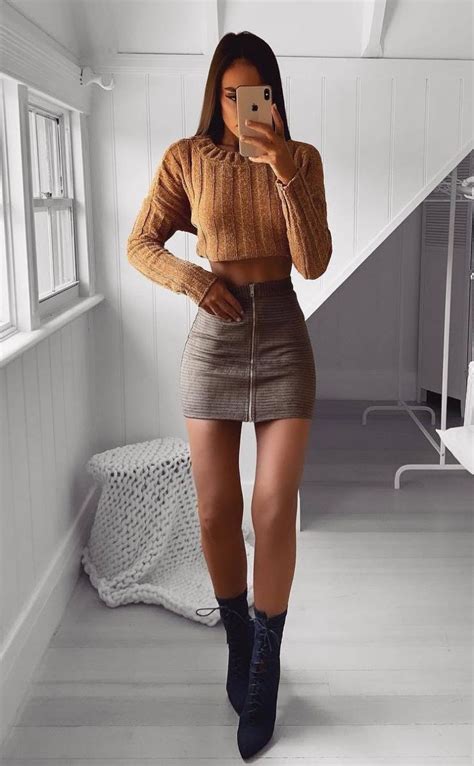 What To Wear With A Crop Knit Sweater Skirt And Velvet Boots Flirty