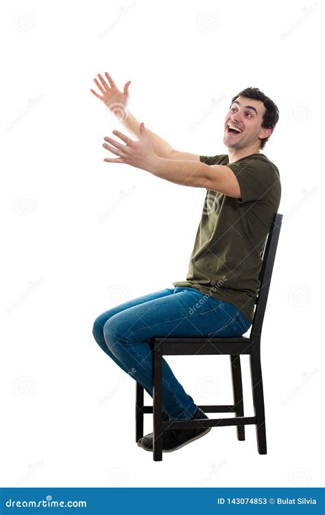 Seated Man Arms Outstretched Stock Image Image Of Length Pleased 143074853