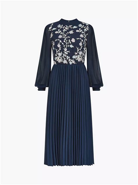 Yumi Embroidered Pleated Midi Dress Navy At John Lewis And Partners