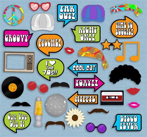 Groovy Photobooth Props 1970s Party Props I Love 70s Instant Download
