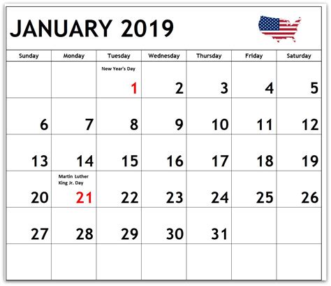 January 2019 Calendar Printable Word Searches