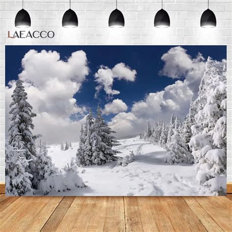 Laeacco Winter Snow Backdrops For Photography Pine Forest Blue Sky