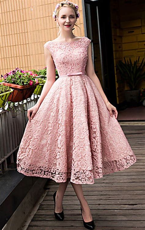 These women dresses for wedding reception allow different figures and skin colors. Cap Sleeves Lace Cocktail Dress Pink Midi Wedding Party ...