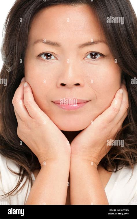 Middle Aged Asian Woman Beauty Portrait Closeup Of Mid Age Chinese Asian Female Model Stock