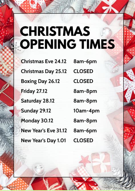 Opening Times Christmas Days Holidays Retail Template Postermywall