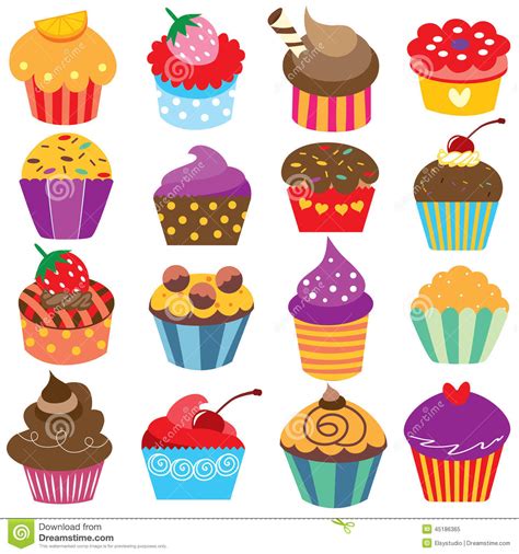 Cute Cupcakes Clip Art Set Stock Vector Image 45186365
