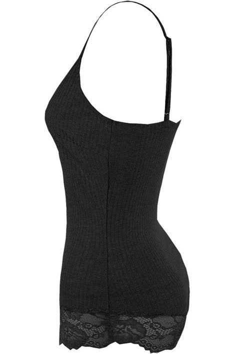 Black Lace Hem Ribbed Bodysuit