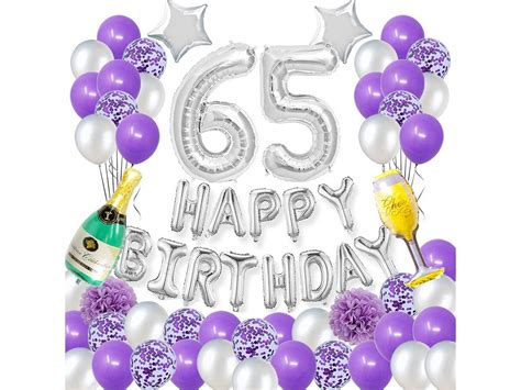 Happy 65th Birthday Party Decorations Pack Purple Silver Theme Etsy