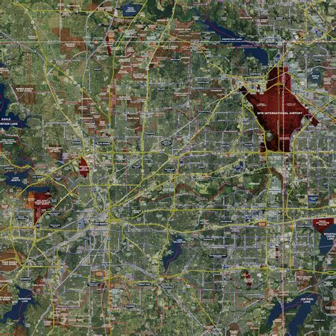Dallas Fort Worth Standard Rolled Aerial Map Landiscor Real