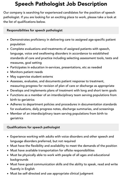 Speech Pathologist Job Description Velvet Jobs