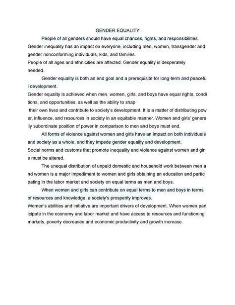 Gender Equality Essay Gender Equality People Of All Genders Should